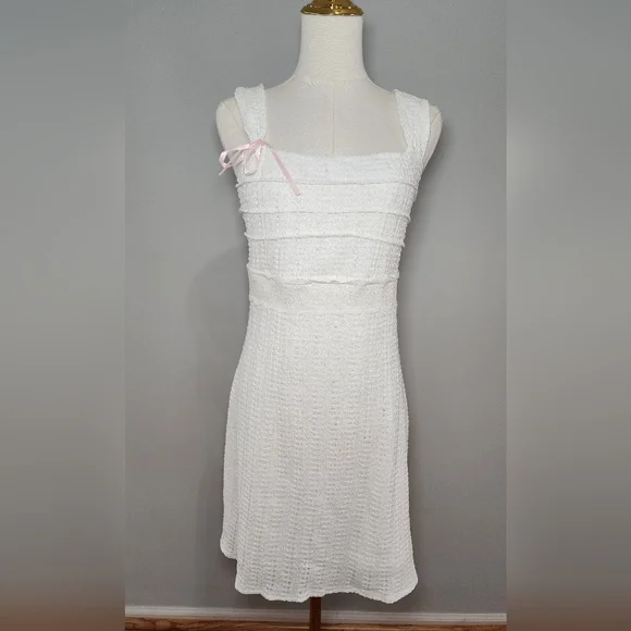MEROKEETY Mini Dress Tie Back Lined White Prom Party Wedding Cocktail Size M - Picture 6 of 9
